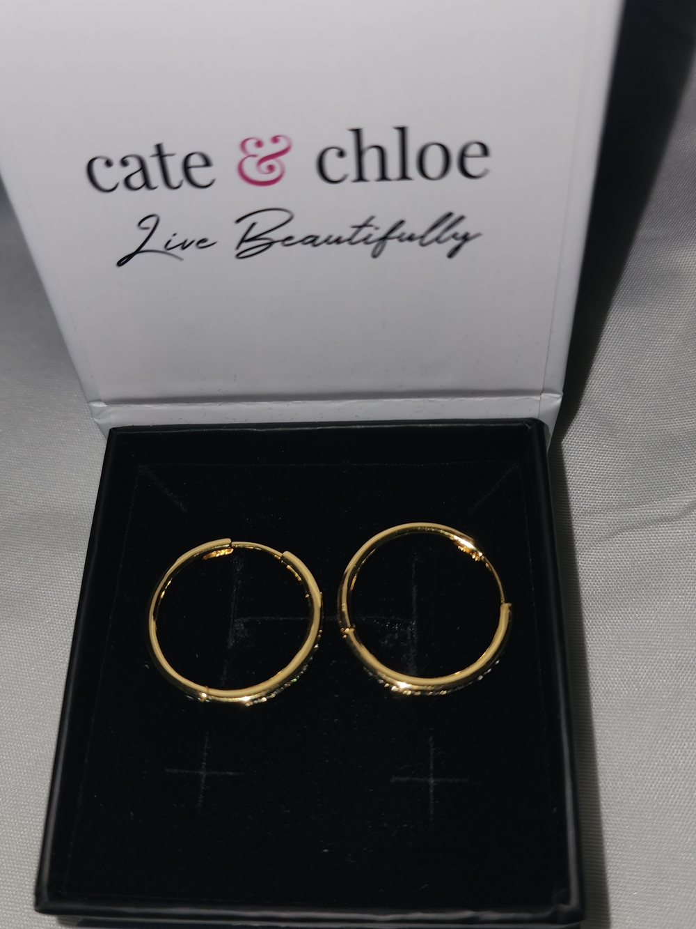 Cate & Chloe Yellow Gold Plated Hoop Earrings - Swarovski Crystals - Picture 3 of 6